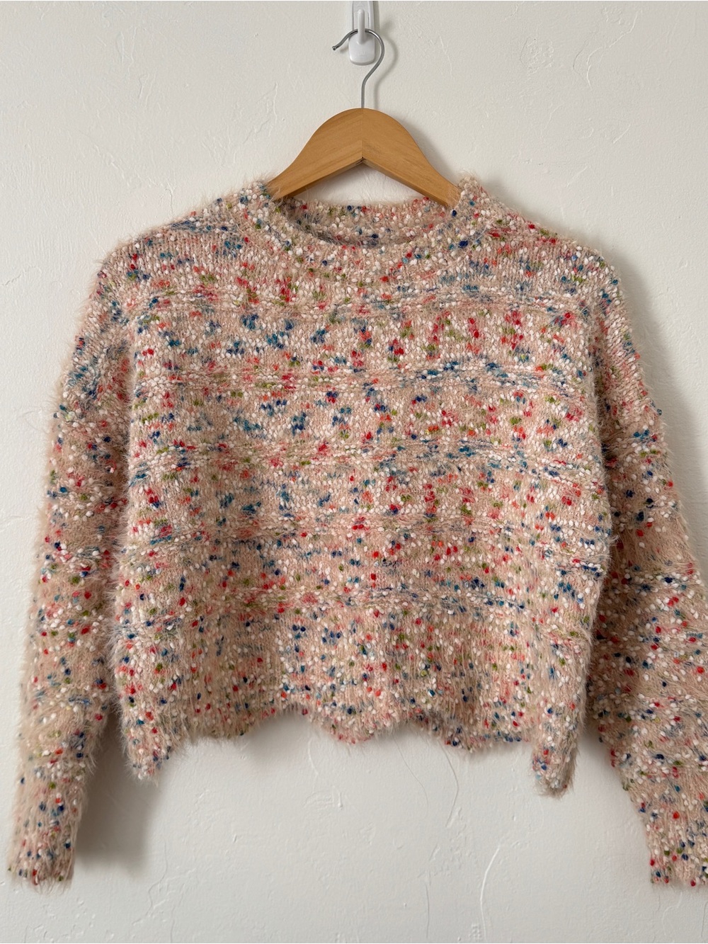 Pink Multicolor Speckled Cropped Crewneck Sweater